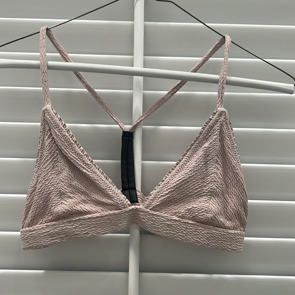 Made by Dawn Textured Bikini Top Medium Blush Pink Triangle Swim Top